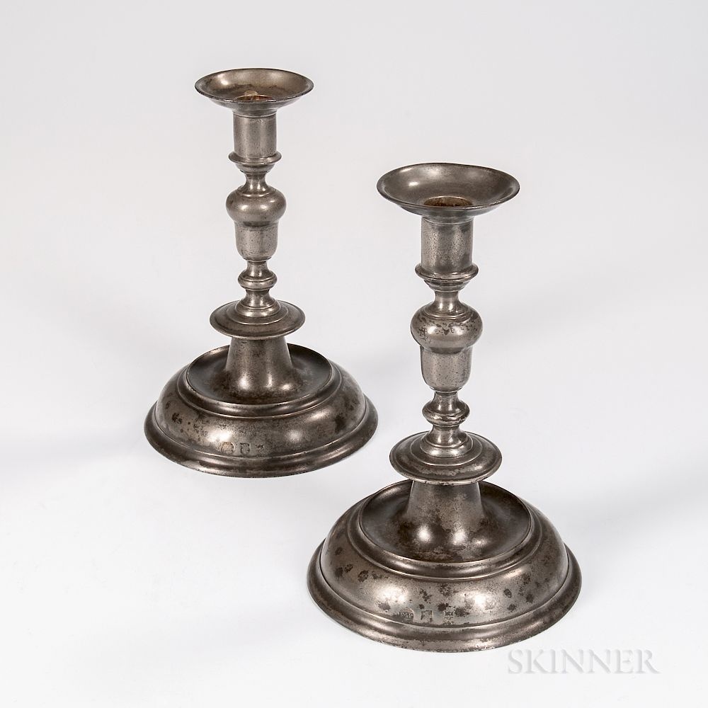 Appraisal: Pair of Large Pewter Candlesticks Pair of Large Pewter Candlesticks