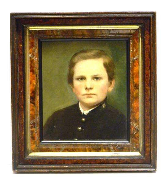 Appraisal: Unsigned oil on board portrait of young boy in cadet