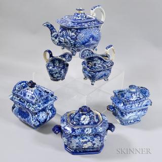 Appraisal: Six Staffordshire Blue and White Transfer-decorated Tableware Items England th