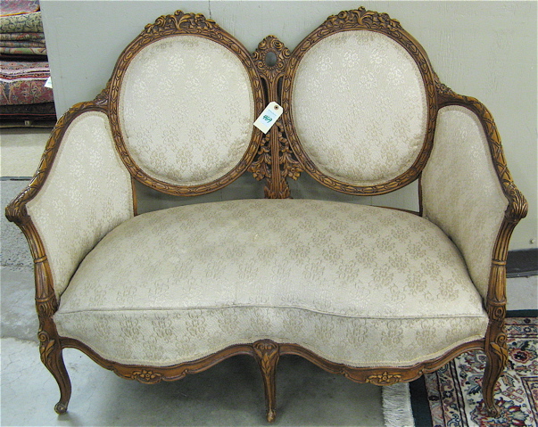 Appraisal: LOUIS XV STYLE DOUBLE MEDALLION BACK SETTEE American mid- th