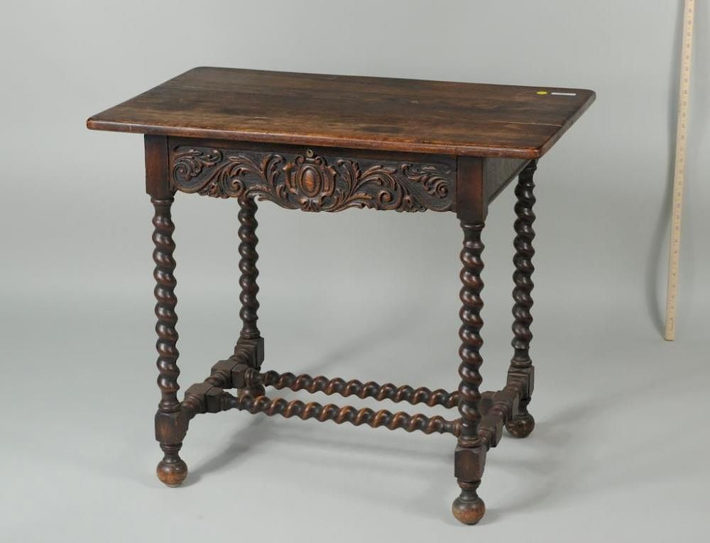 Appraisal: Jacobean Style Oak Barley Twist Tap Table Jacobean Style oak