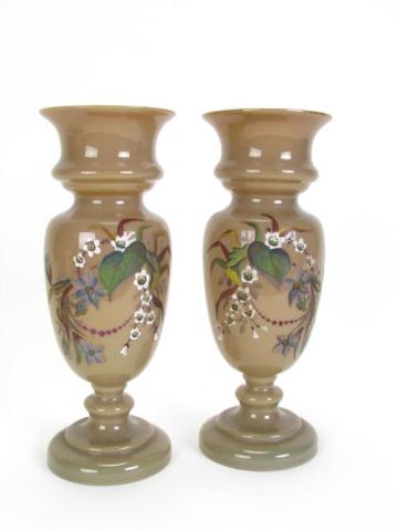 Appraisal: Pair of Bristol glass vases with hand-painted floral decor ''