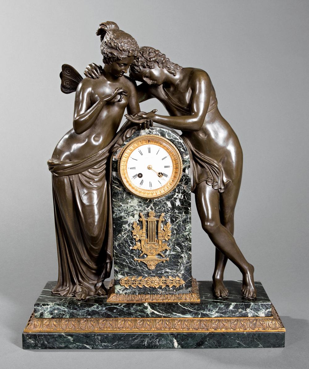 Appraisal: Napoleon III Bronze and Verde Antico Marble Figural Mantel Clock