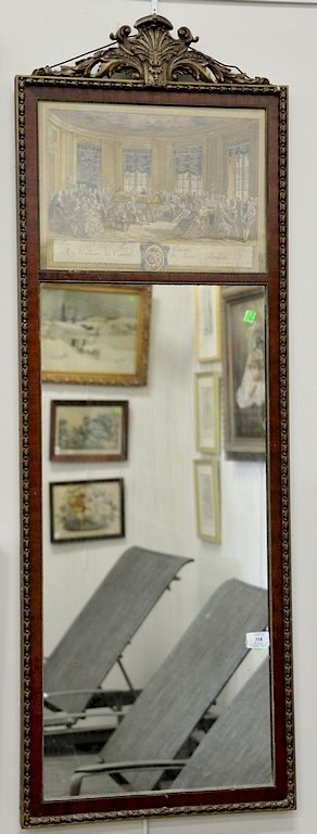 Appraisal: French mahogany trumeau mirror with Le Concert lithograph in top