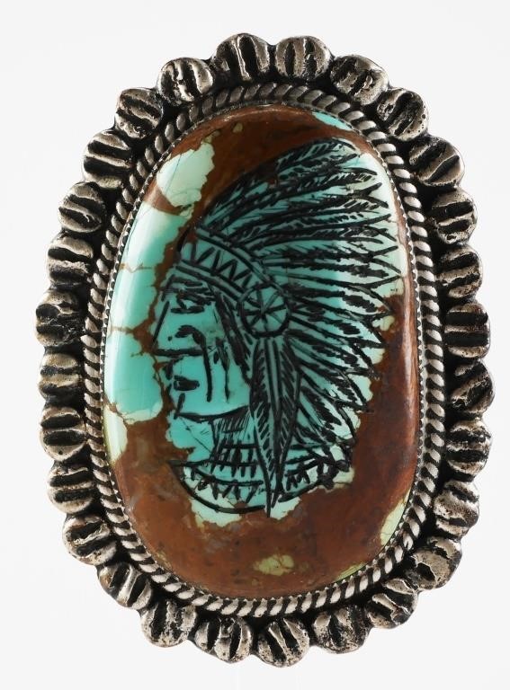 Appraisal: Large carved turquoise ring size about - long shipping info