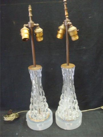 Appraisal: Pair of Murano Lamps on Lucite Bases with Brass Fittings