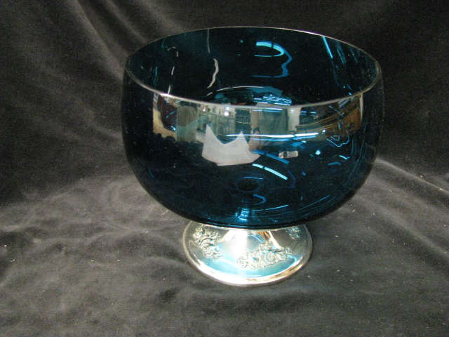 Appraisal: Gorham Sterling Silver Compote with rich blue art glass bowl