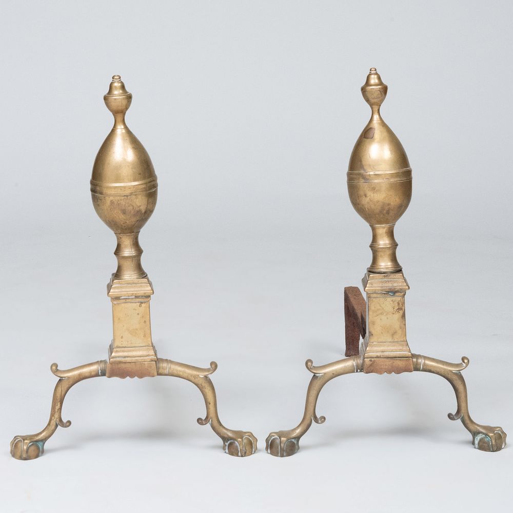 Appraisal: Pair of Federal Style Brass Lemon Top Andirons x x