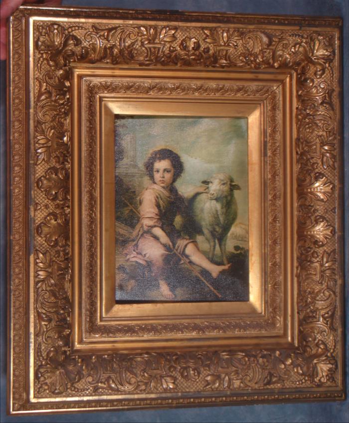 Appraisal: Ornate gilt plaster frame young boy print opening x Estimate