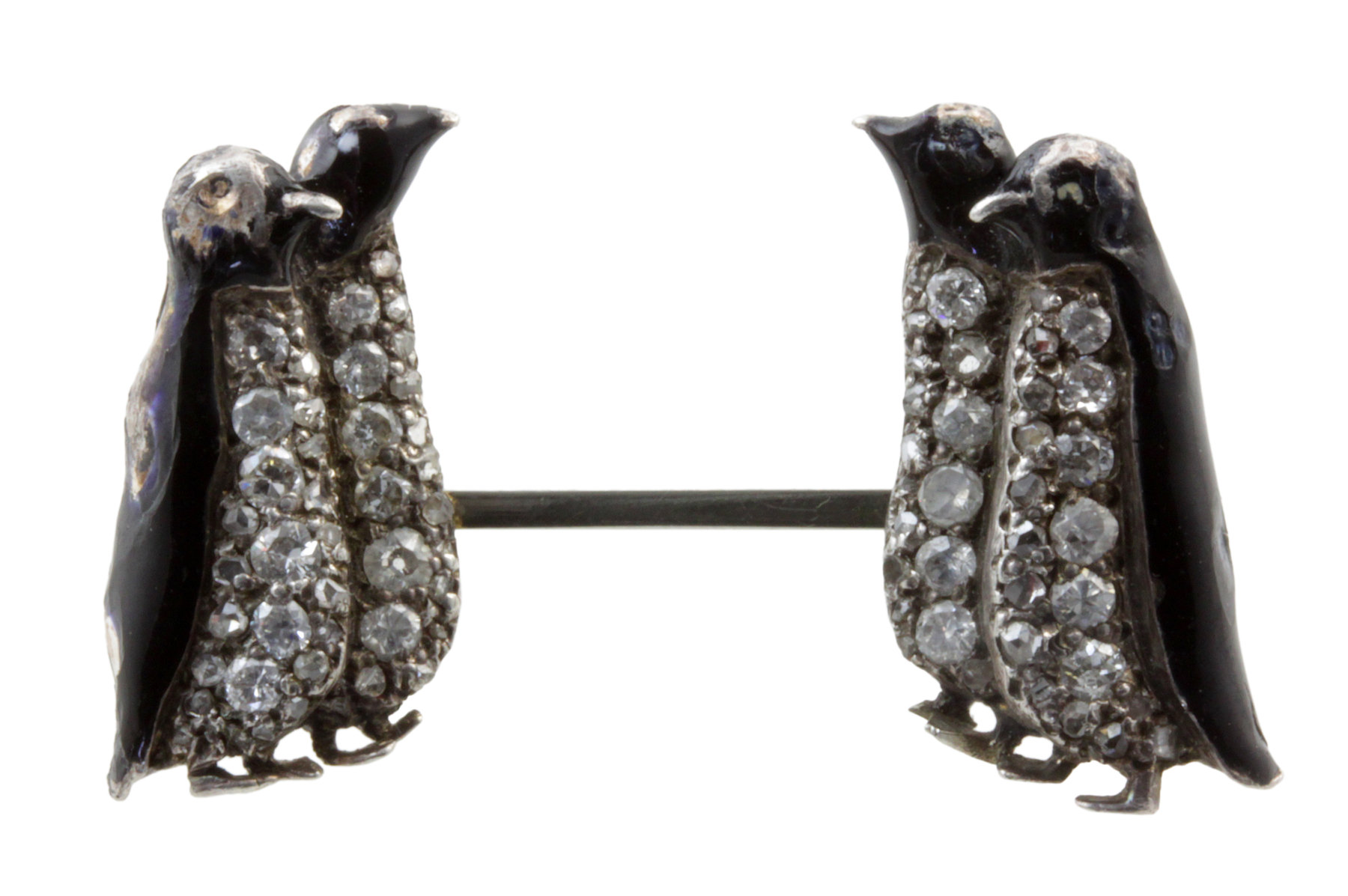 Appraisal: A diamond and enamel bar brooch modelled with a pair