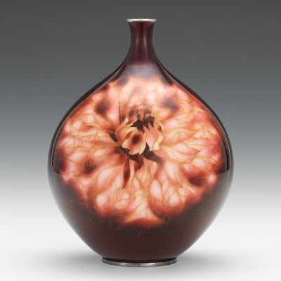 Appraisal: A Rare Signed Ando Cloisonne Chrysanthemum Vase Pigeon blood enamel