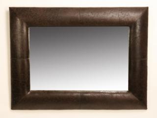 Appraisal: Beveled mirror in leather frame ' x ' Beveled mirror