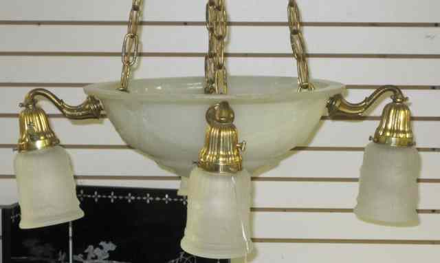 Appraisal: FIVE-LIGHT PLAFFONIER LIGHT FIXTURE featuring a center plaffonier bowl shade