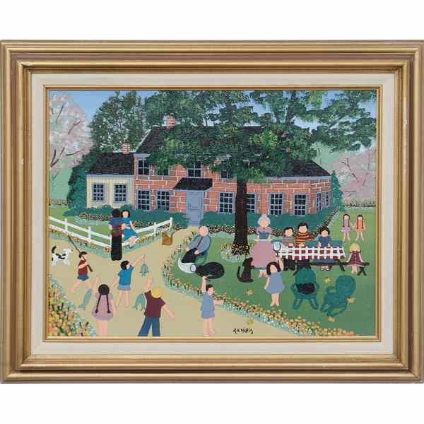 Appraisal: Folk Art Town Scene Acryllic on Canvas Acrylic on canvas