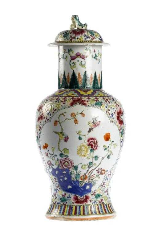 Appraisal: A CANTON FAMILLE ROSE VASE AND COVER of inverted baluster