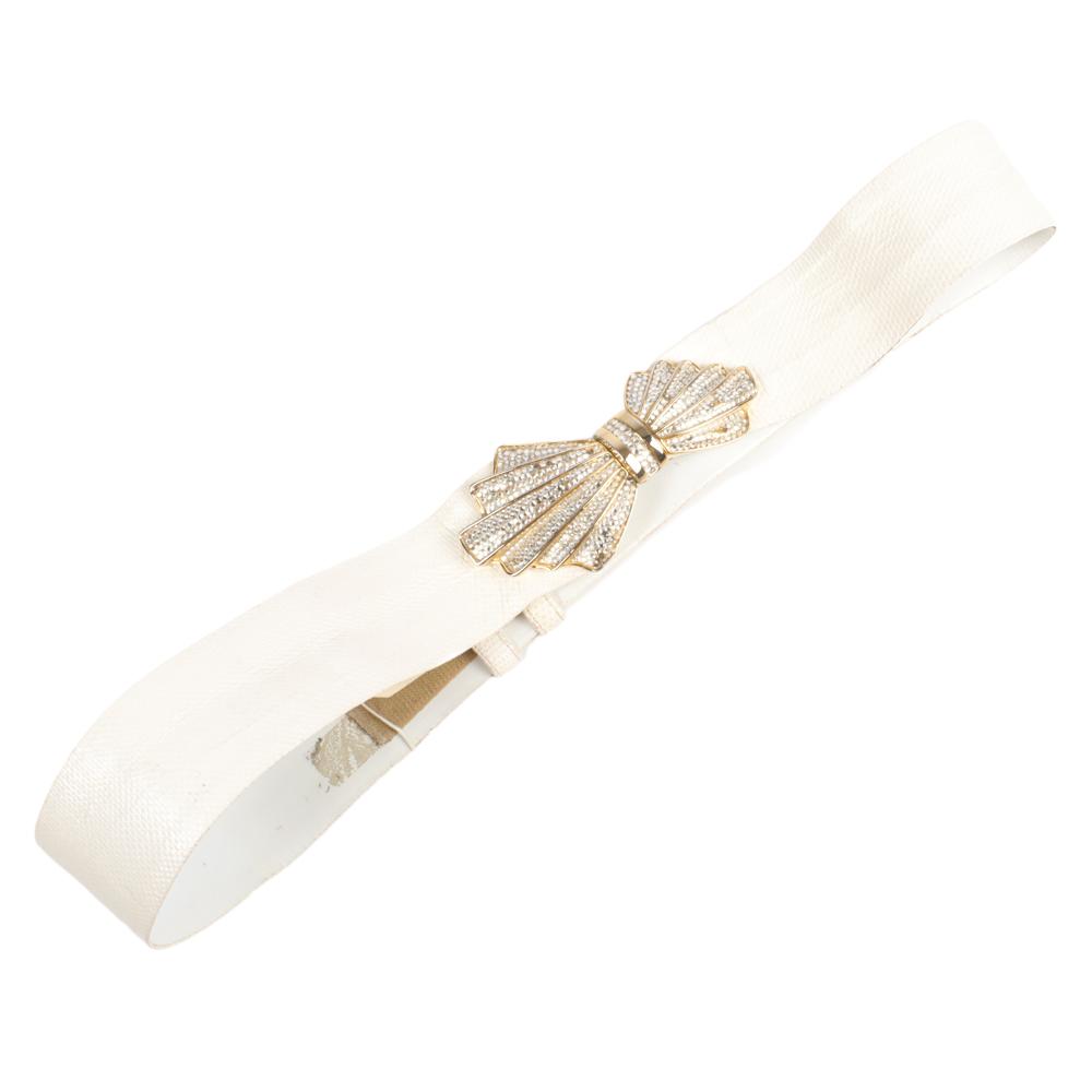 Appraisal: JUDITH LEIBER DESIGNER WHITE EMBOSSED LEATHER BELT WITH GOLD PAVE