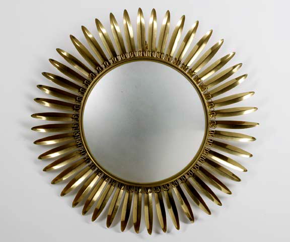 Appraisal: Italian Art Deco Brass-Framed Convex Looking Glass of Stylized Sunburst