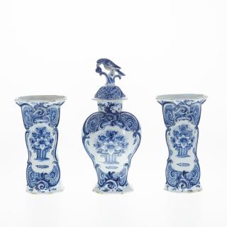 Appraisal: Delft piece garniture signed Johannes Van Duyn Delft piece garniture