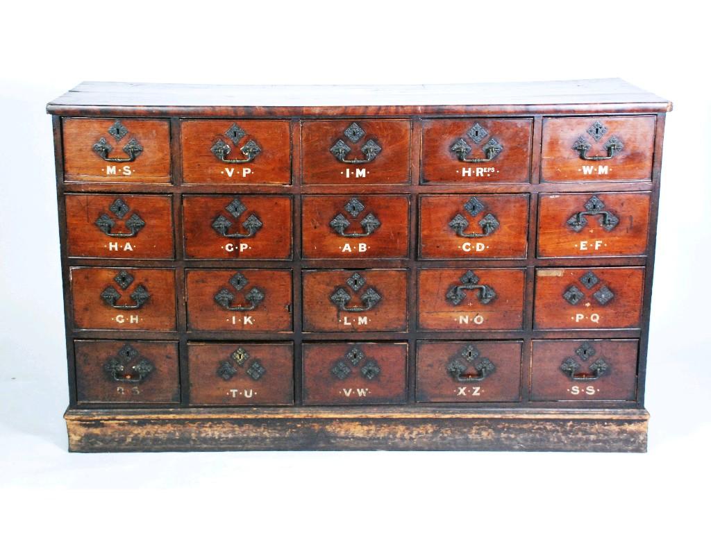 Appraisal: NINETEENTH CENTURY MAHOGANY LARGE SHOP CHEST OF TWENTY DRAWERS the