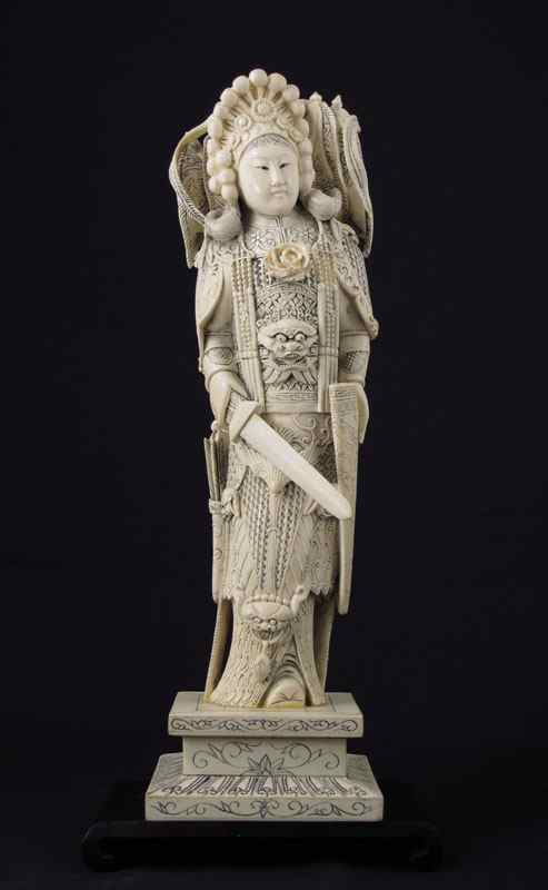 Appraisal: CARVED IVORY FIGURE OF FEMALE WARRIOR MU LAN WITH SWORD