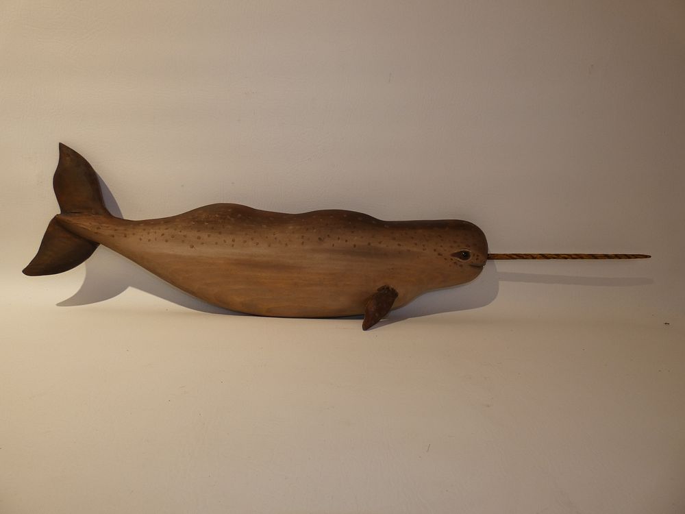 Appraisal: KEN BECKENHAUPT NARWHAL PLAQUE Carved and painted wood plaque of