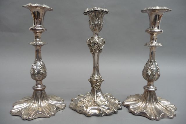 Appraisal: A pair of Victorian silver plate baluster form candlesticks with