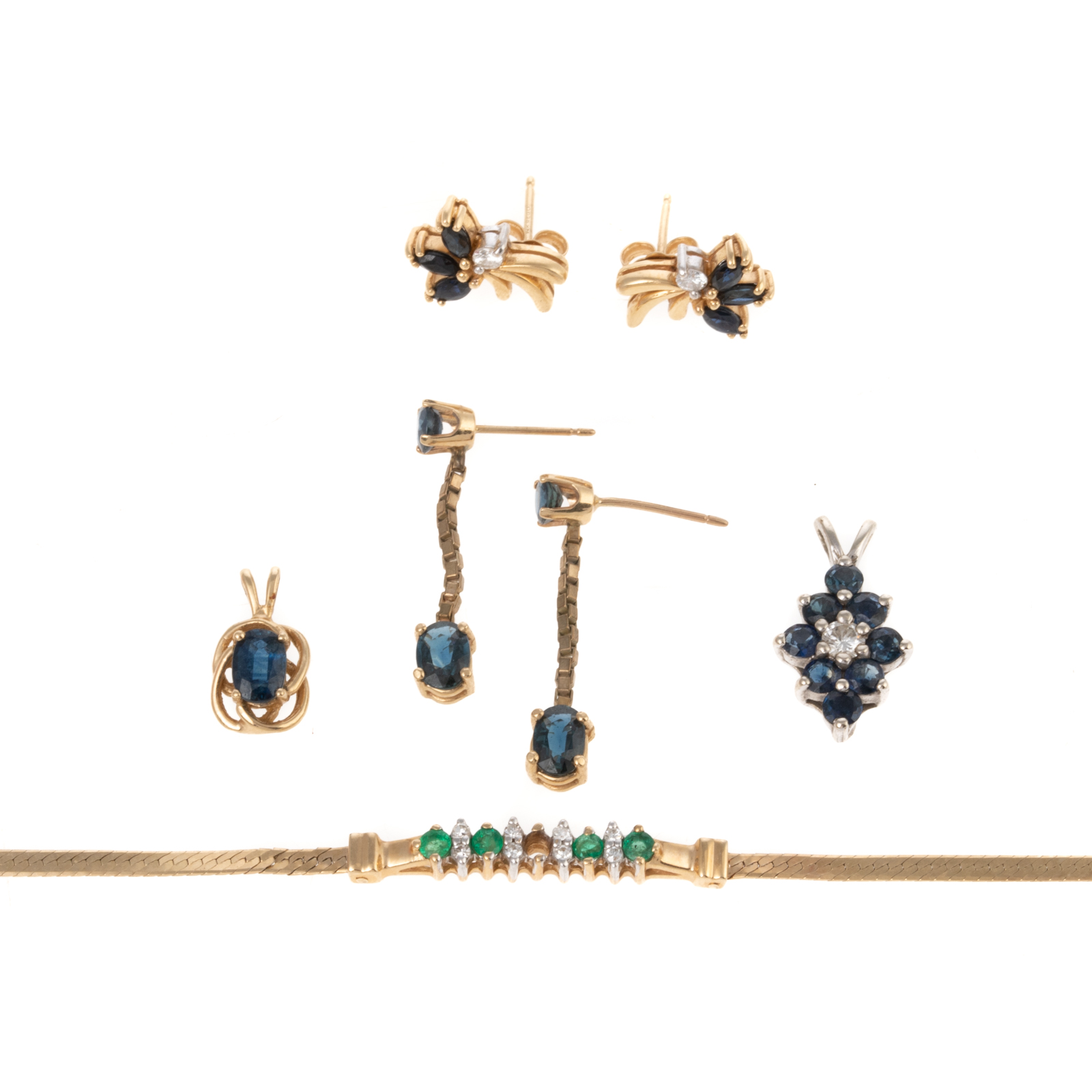 Appraisal: AN ASSORTMENT OF K SAPPHIRE DIAMOND JEWELRY K yellow gold