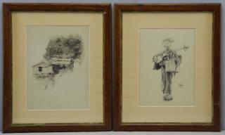 Appraisal: BLUM Robert Two Japanese Ink Drawings Enoshina - July inscribed