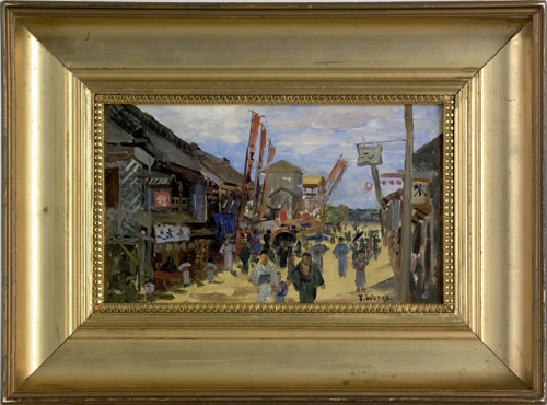 Appraisal: Theodore Wores American - oil on board Japanese street scene