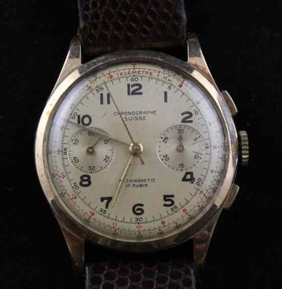 Appraisal: A gentleman's 's Swiss ct gold Chronographe wrist watch with