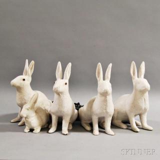 Appraisal: Five White-painted Cast Metal Rabbit Lawn Ornaments all connected with