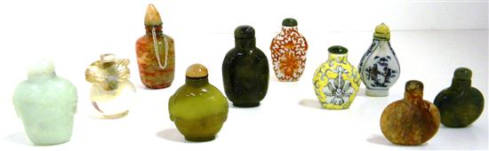 Appraisal: Ten th century snuff bottles including glass stone porcelain etc