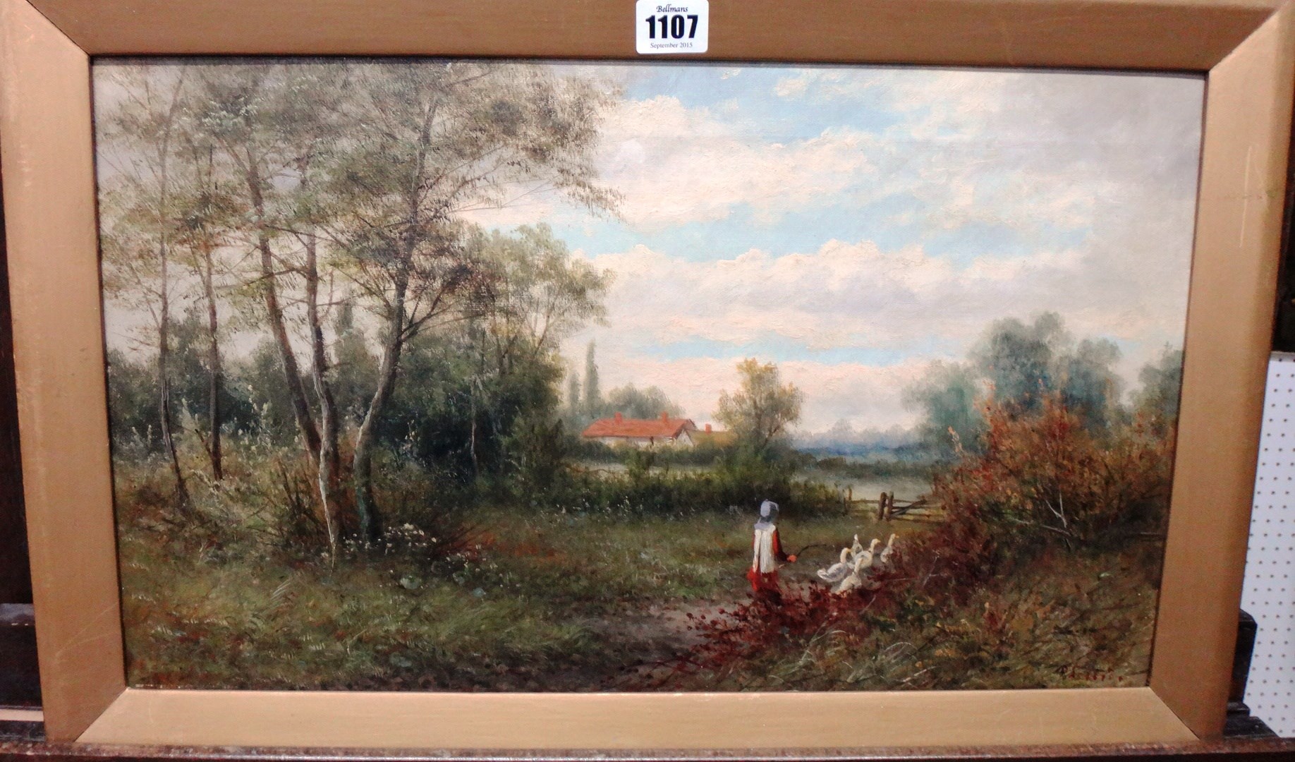 Appraisal: English School c A goose girl in a landscape oil