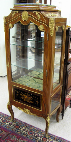 Appraisal: LOUIS XV STYLE ORMOLU-MOUNTED KINGWOOD VITRINE the glazed panel door