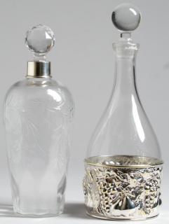 Appraisal: Glass Decanters one with Sterling Silver Mount The sides cut