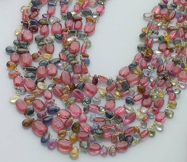 Appraisal: Pink Tourmaline and Multi-color Tourmaline Necklace A seven-strand bib necklace