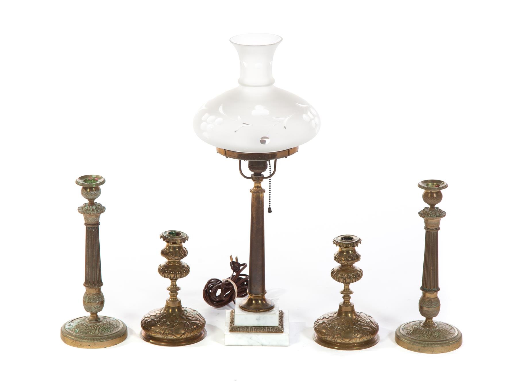 Appraisal: FIVE PIECES OF LIGHTING Nineteenth and th century Two pairs