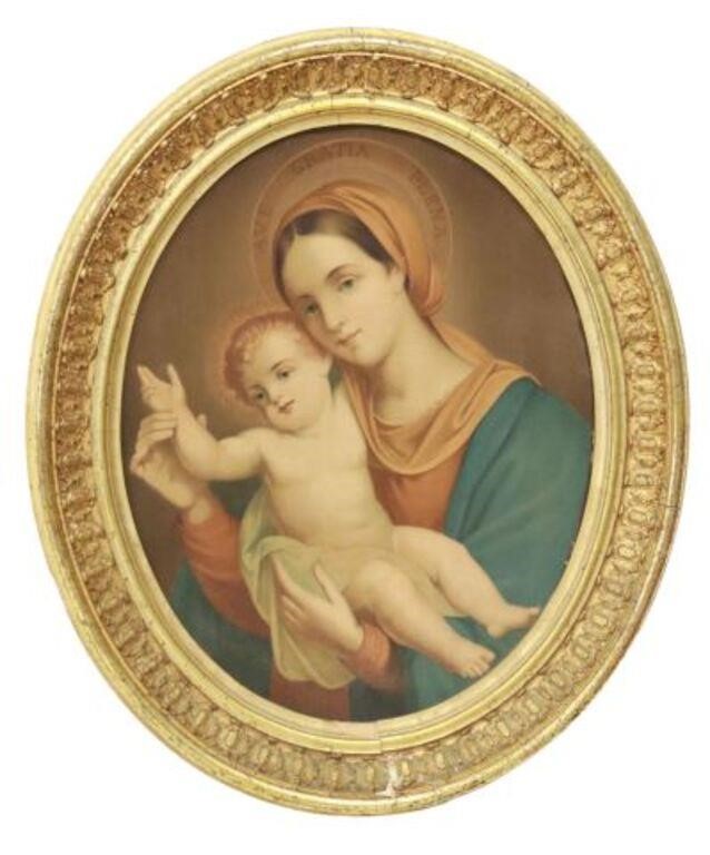 Appraisal: Framed chromolithograph on board Madonna and Christ Child centered in