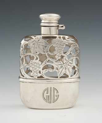 Appraisal: An Art Deco Sterling Silver Encased Glass Flask Flattened shaped