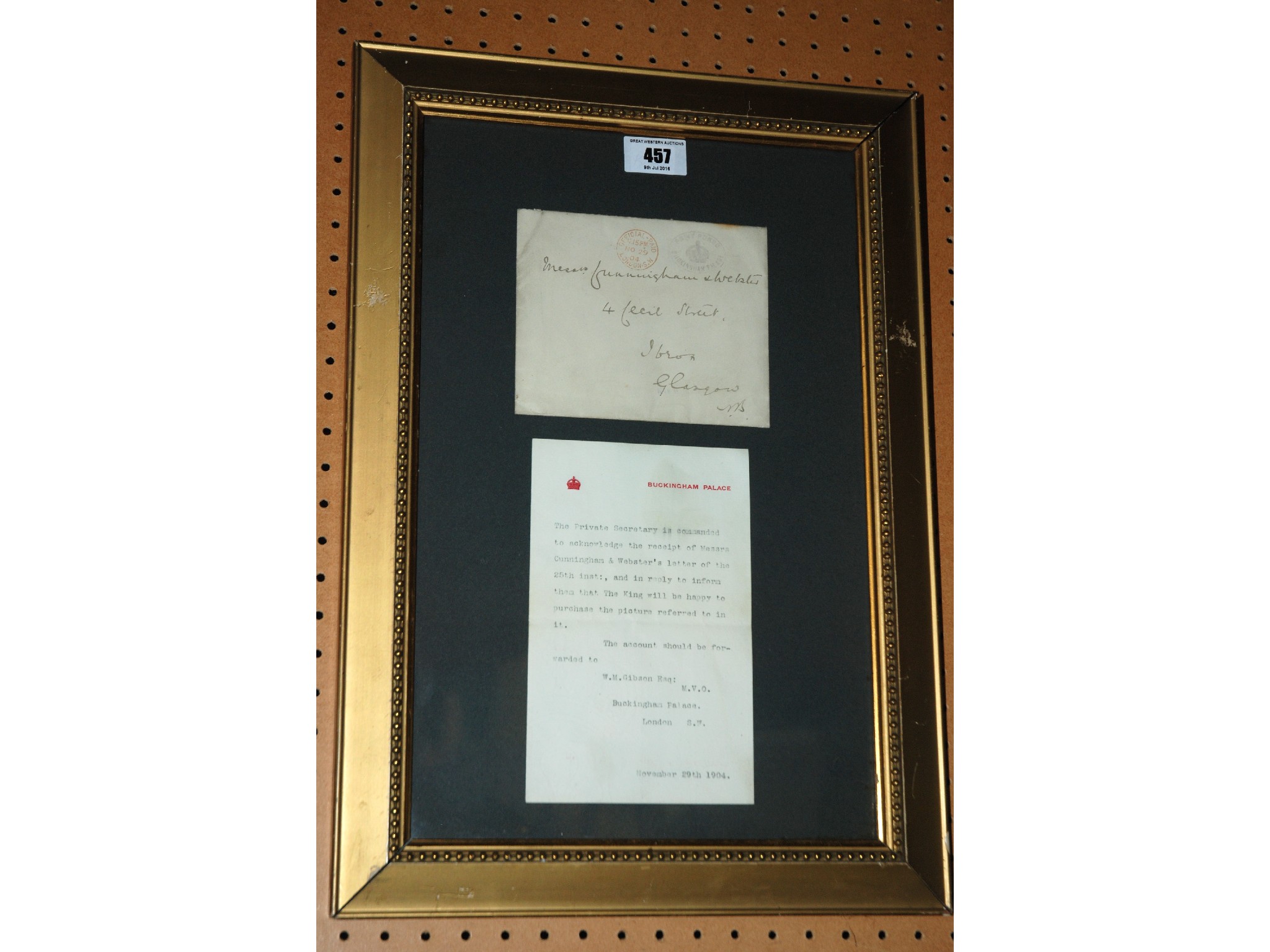 Appraisal: A Buckingham Palace typed letter regarding the purchase of a