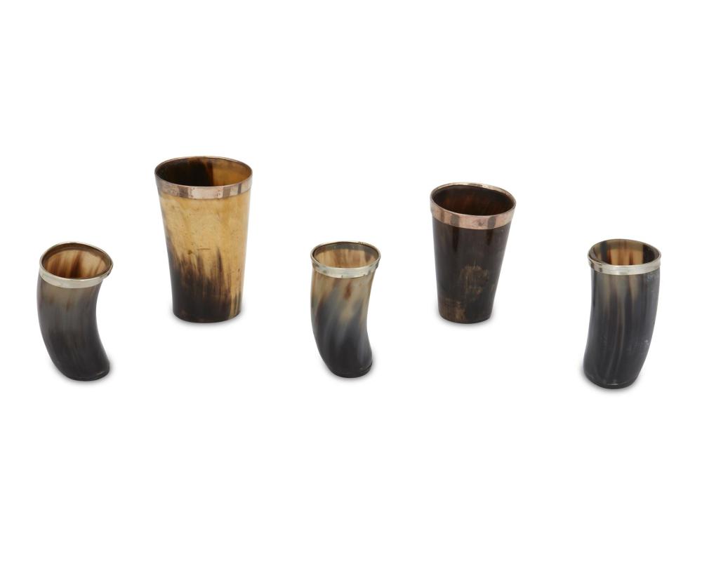 Appraisal: A group of sterling and horn cups th century Largest