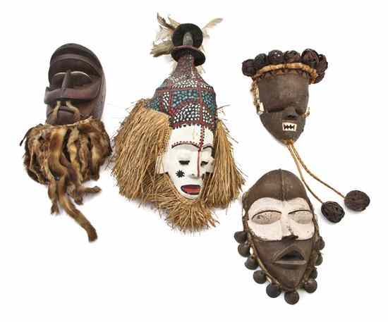 Appraisal: Four African Carved Wood Masks likely Chokwe Slampsu Yaka and