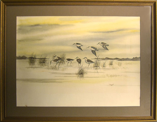 Appraisal: Watercolor of shorebirds signed Crockett x