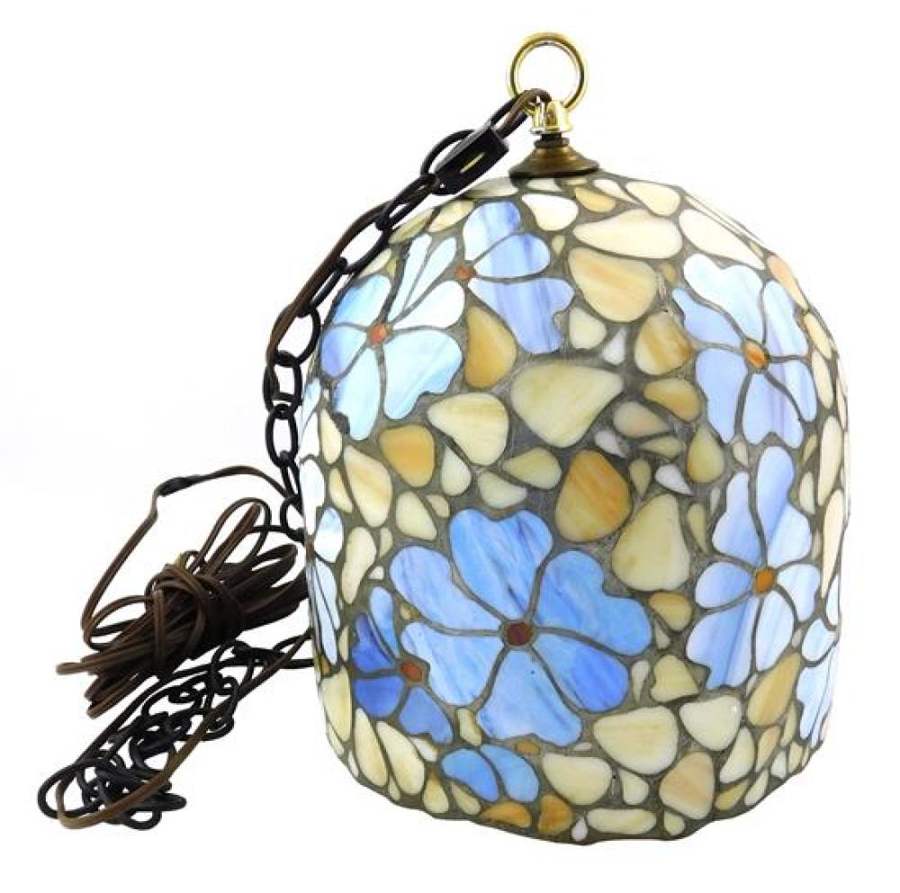 Appraisal: Stained glass hanging pendant lamp th C floral motif with