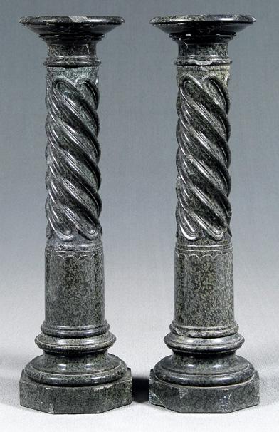 Appraisal: Pair carved green marble pedestals each with circular top spiral