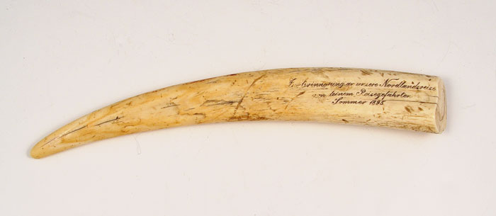 Appraisal: INSCRIBED IVORY WALRUS TUSK ENGLISH SILVER PERFUME To include Walrus