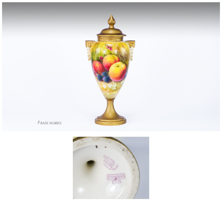 Appraisal: Royal Worcester Two Handled Vase and Cover Handpainted Peaches Apples