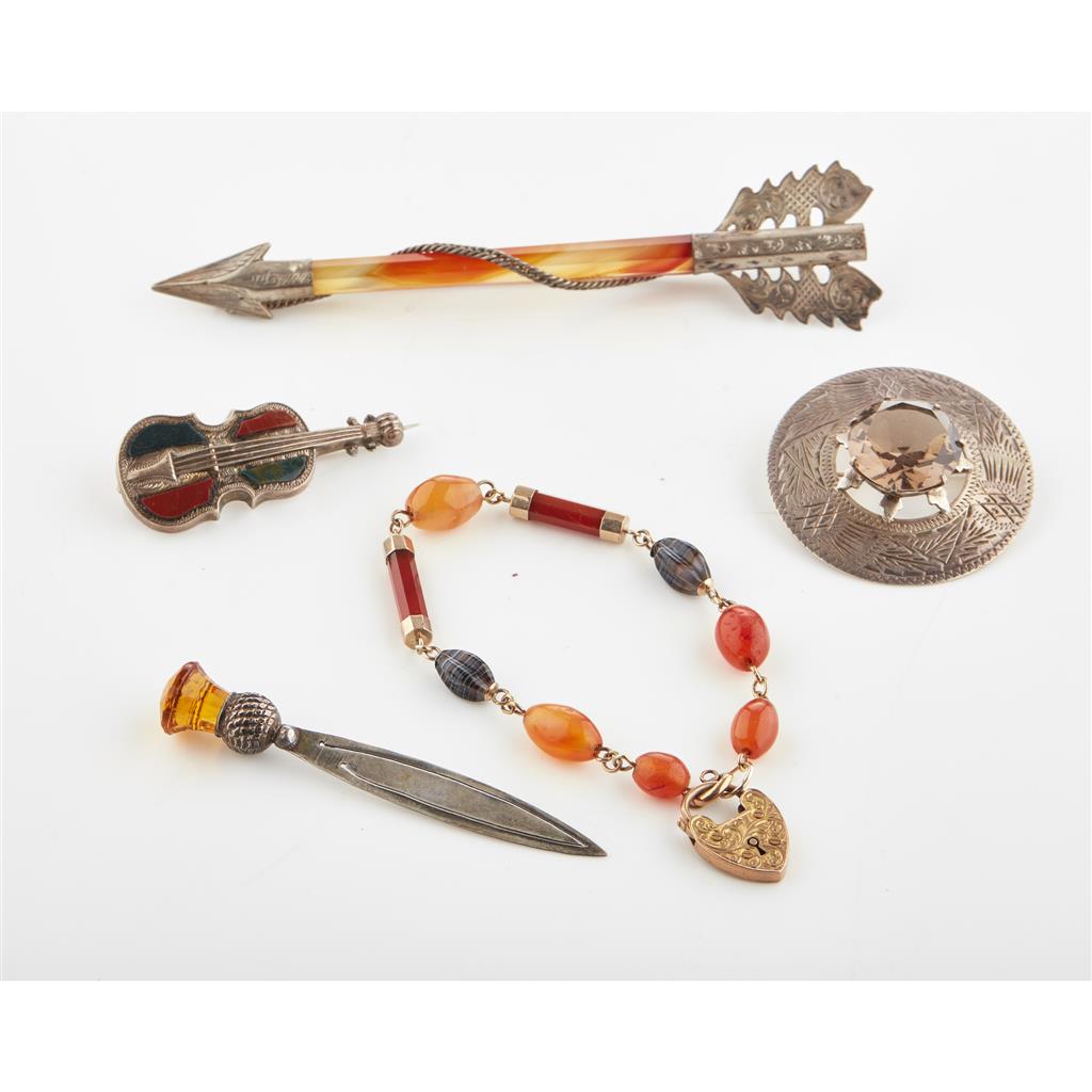 Appraisal: A collection of Scottish jewellery to include a smoky quartz