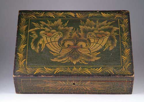 Appraisal: FINE HINGED DOCUMENT BOX WITH STENCIL OVER GREEN GROUND Original