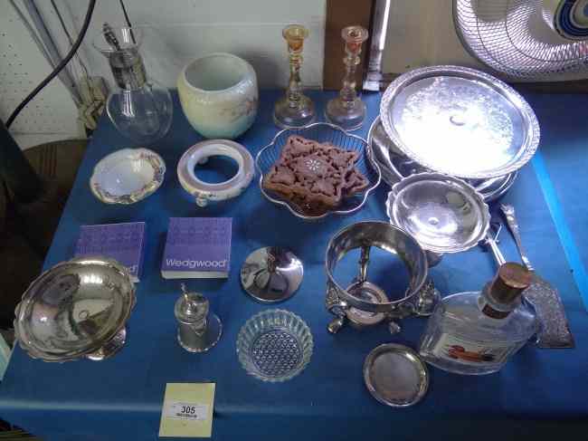 Appraisal: Misc lot including silverplate Wedgwood carnival glass candlesticks etc